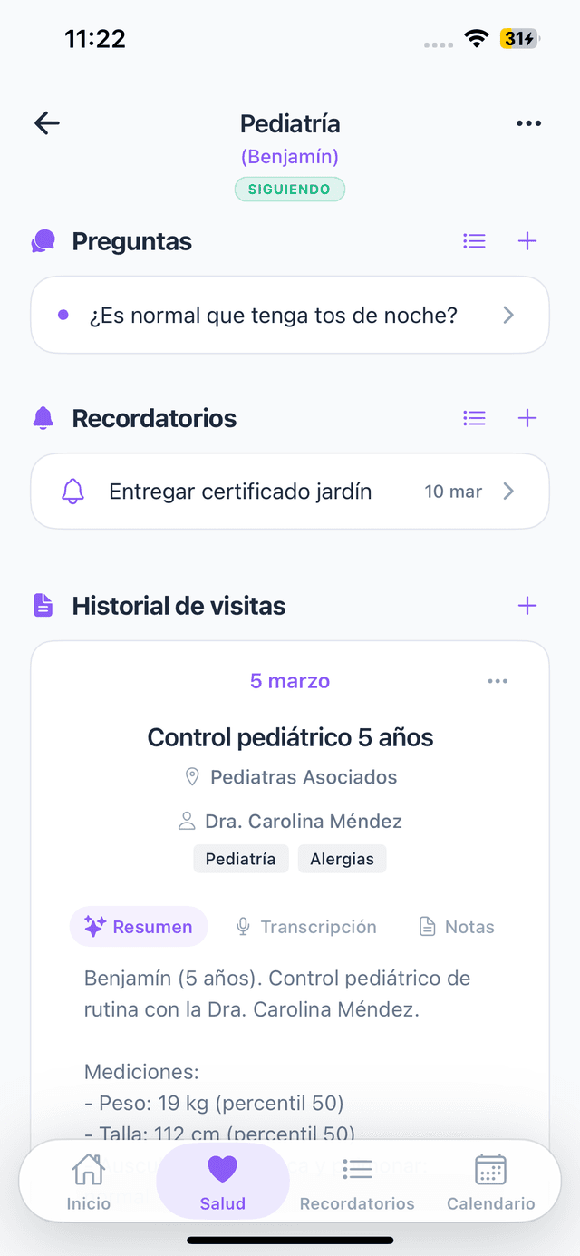 Medist app — Detalle de tema de salud